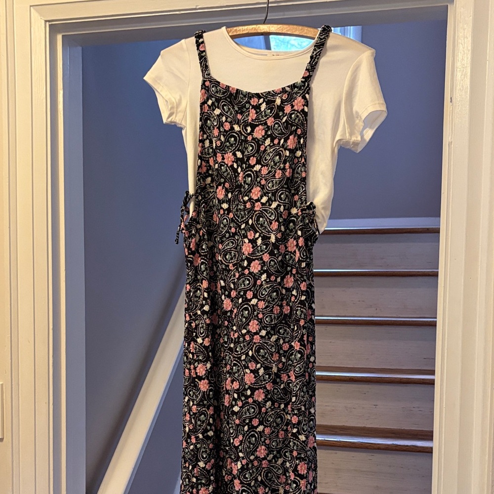 Floral Black and Pink Jumpsuit with White Tee
